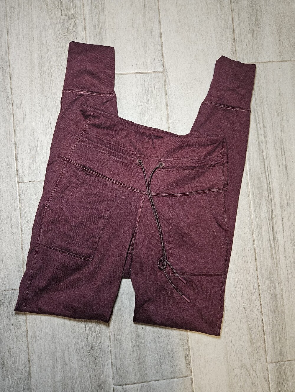 Burgundy Drawstring Active Leggings